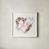 Love You I by Anne Tavoletti. Shown in a crisp white glass frame for a clean and minimalist style. Available as an archival giclee rolled canvas, fine art paper, or poster print. SKU 68562a.