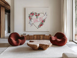 Love You I by Anne Tavoletti. Shown as extra-large giant wall art in a modern living room. Available as an archival giclee rolled canvas, fine art paper, or poster print. SKU 68562a.