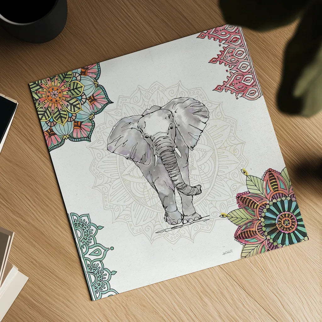 Mandala Morning I by Anne Tavoletti. Shown as a detailed flat fine art print, highlighting archival giclee quality. Available as an archival giclee rolled canvas, fine art paper, or poster print. SKU 34825a.