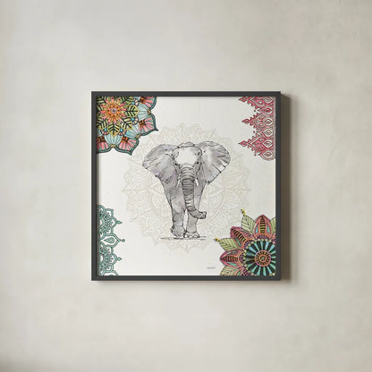 Mandala Morning I by Anne Tavoletti. Shown in a sleek black glass frame for a contemporary gallery look. Available as an archival giclee rolled canvas, fine art paper, or poster print. SKU 34825a.