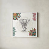 Mandala Morning I by Anne Tavoletti. Shown in a crisp white glass frame for a clean and minimalist style. Available as an archival giclee rolled canvas, fine art paper, or poster print. SKU 34825a.