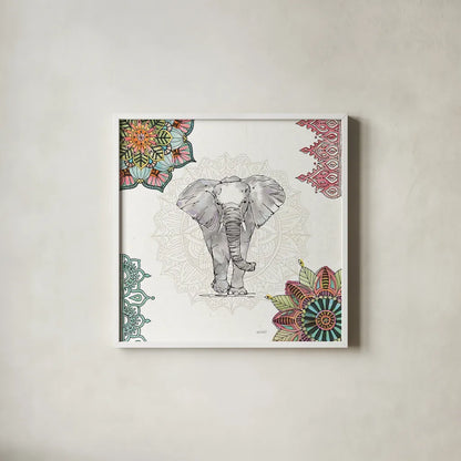 Mandala Morning I by Anne Tavoletti. Shown in a crisp white glass frame for a clean and minimalist style. Available as an archival giclee rolled canvas, fine art paper, or poster print. SKU 34825a.