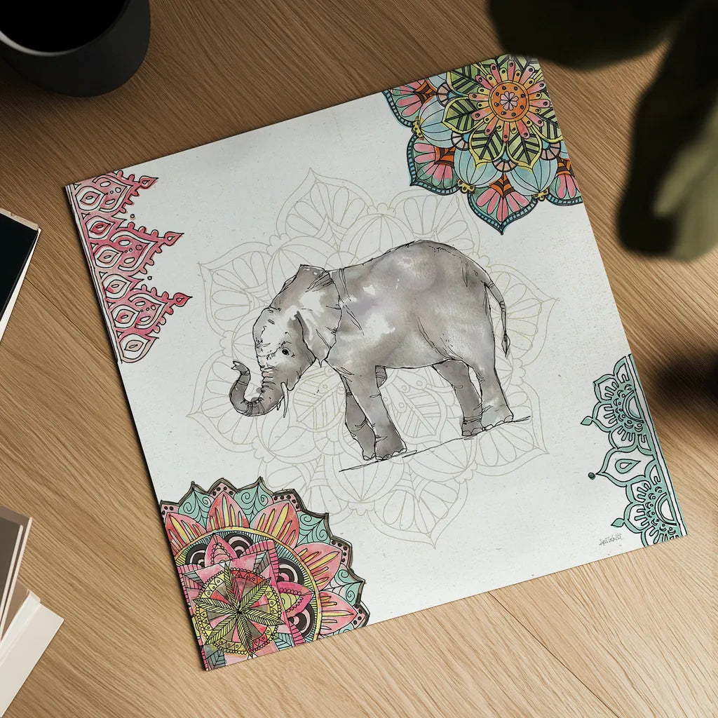 Mandala Morning II by Anne Tavoletti. Shown as a detailed flat fine art print, highlighting archival giclee quality. Available as an archival giclee rolled canvas, fine art paper, or poster print. SKU 34826a.