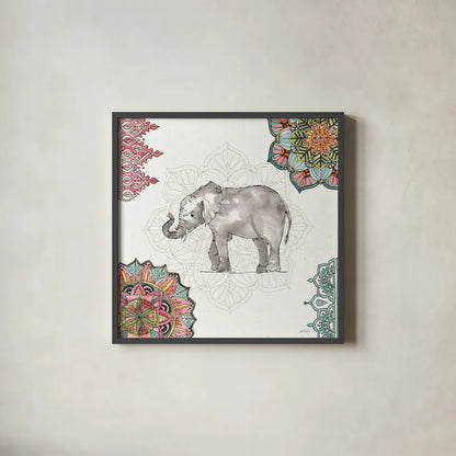 Mandala Morning II by Anne Tavoletti. Shown in a sleek black glass frame for a contemporary gallery look. Available as an archival giclee rolled canvas, fine art paper, or poster print. SKU 34826a.