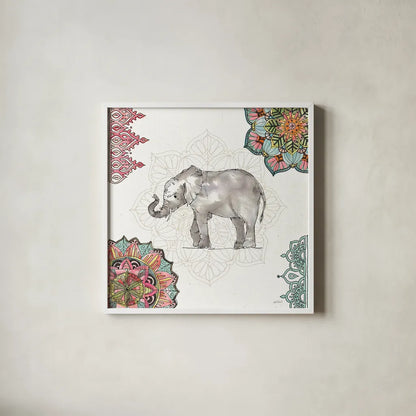 Mandala Morning II by Anne Tavoletti. Shown in a crisp white glass frame for a clean and minimalist style. Available as an archival giclee rolled canvas, fine art paper, or poster print. SKU 34826a.