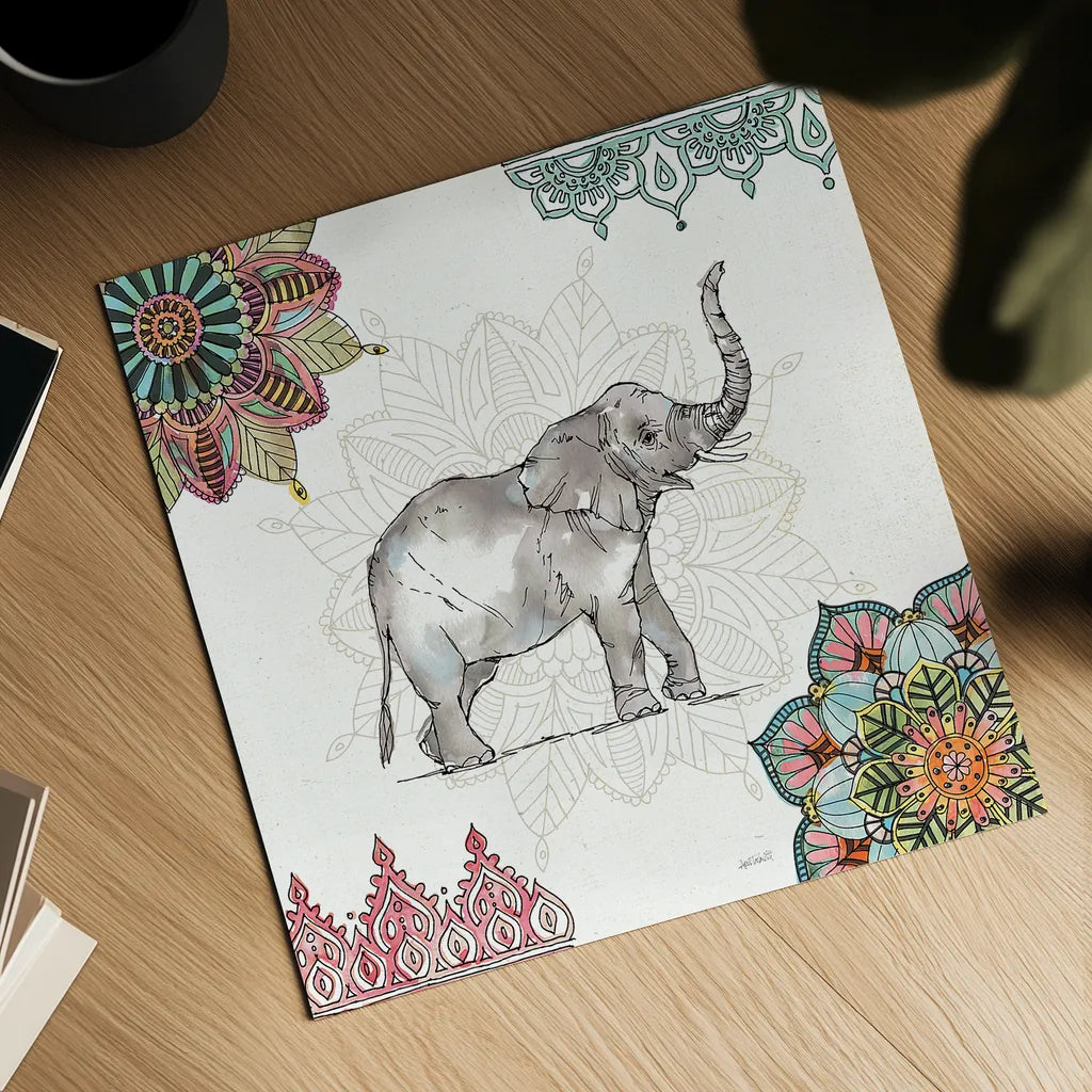 Mandala Morning III by Anne Tavoletti. Shown as a detailed flat fine art print, highlighting archival giclee quality. Available as an archival giclee rolled canvas, fine art paper, or poster print. SKU 34827a.