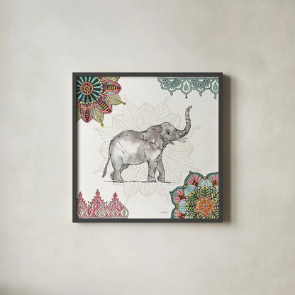 Mandala Morning III by Anne Tavoletti. Shown in a sleek black glass frame for a contemporary gallery look. Available as an archival giclee rolled canvas, fine art paper, or poster print. SKU 34827a.