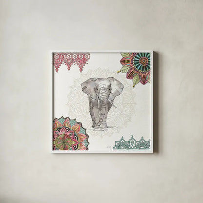 Mandala Morning IV by Anne Tavoletti. Shown in a crisp white glass frame for a clean and minimalist style. Available as an archival giclee rolled canvas, fine art paper, or poster print. SKU 34828a.