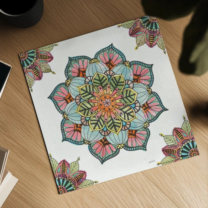 Mandala Morning V by Anne Tavoletti. Shown as a detailed flat fine art print, highlighting archival giclee quality. Available as an archival giclee rolled canvas, fine art paper, or poster print. SKU 34829a.