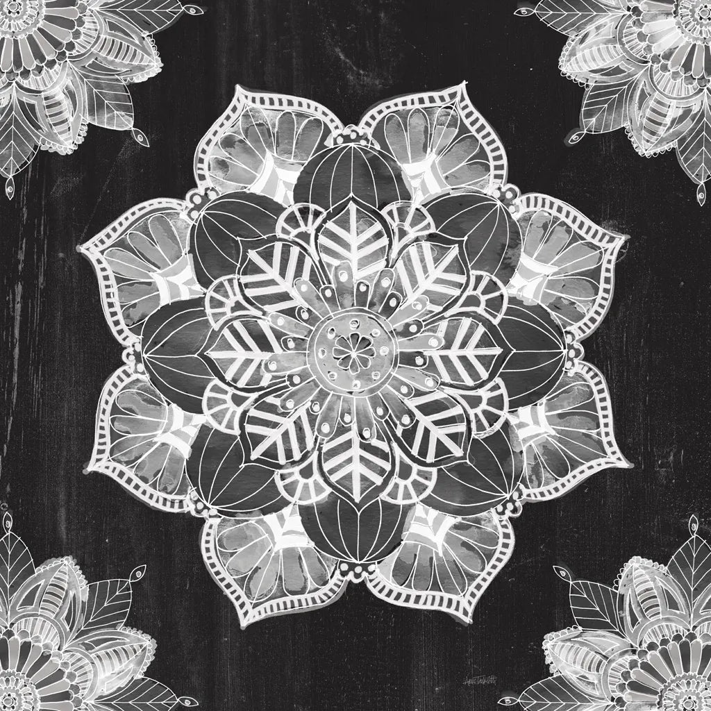 Mandala Morning V BW by Anne Tavoletti. SKU 46609a. Archival Giclee Fine art print for wall decor.