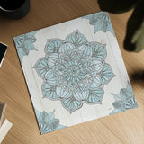 Mandala Morning V Blue and Gray by Anne Tavoletti. Shown as a detailed flat fine art print, highlighting archival giclee quality. Available as an archival giclee rolled canvas, fine art paper, or poster print. SKU 34912a.