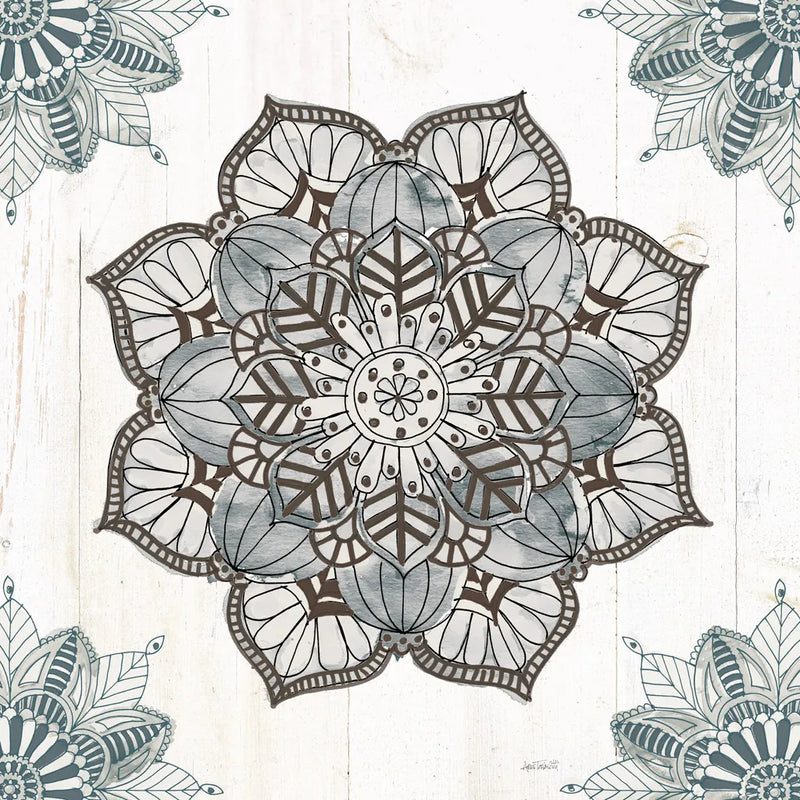 Mandala Morning V Blue and Gray v2 by Anne Tavoletti. SKU 42244a. Archival Giclee Fine art print for wall decor.