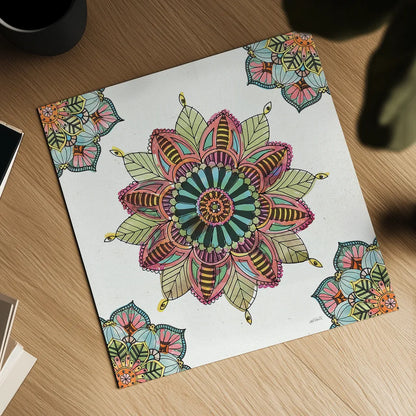 Mandala Morning VI by Anne Tavoletti. Shown as a detailed flat fine art print, highlighting archival giclee quality. Available as an archival giclee rolled canvas, fine art paper, or poster print. SKU 34830a.
