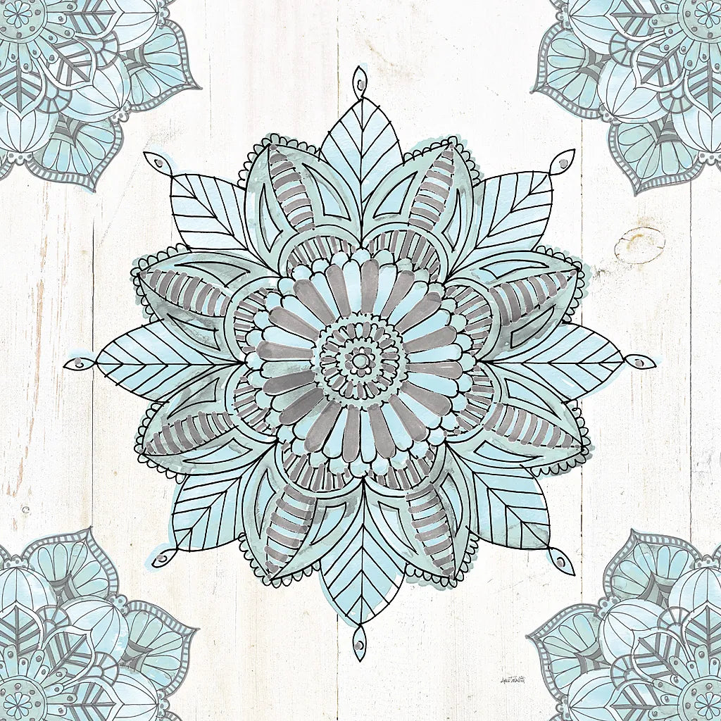 Mandala Morning VI Blue and Gray by Anne Tavoletti. SKU 34913a. Archival Giclee Fine art print for wall decor.