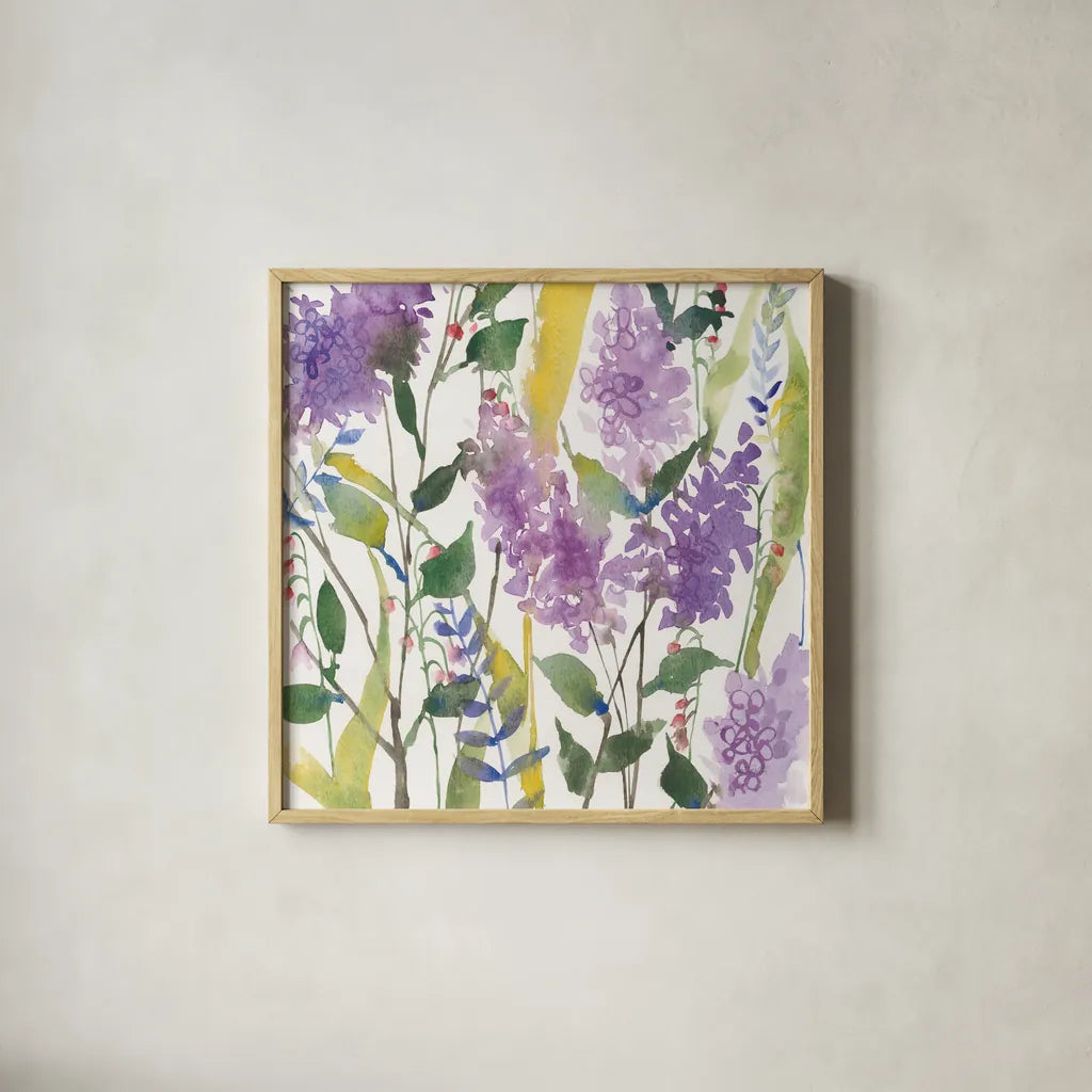 May Flowers by Anne Tavoletti. Shown in a natural wood glass frame for a timeless modern aesthetic. Available as an archival giclee rolled canvas, fine art paper, or poster print. SKU 59349a.