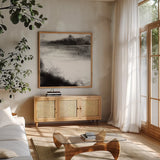 Misty Landscape I by Anne Tavoletti. Shown in a natural wood frame in a cozy modern living room. Available as an archival giclee rolled canvas, fine art paper, or poster print. SKU 77911a.