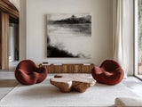 Misty Landscape I by Anne Tavoletti. Shown as extra-large giant wall art in a modern living room. Available as an archival giclee rolled canvas, fine art paper, or poster print. SKU 77911a.