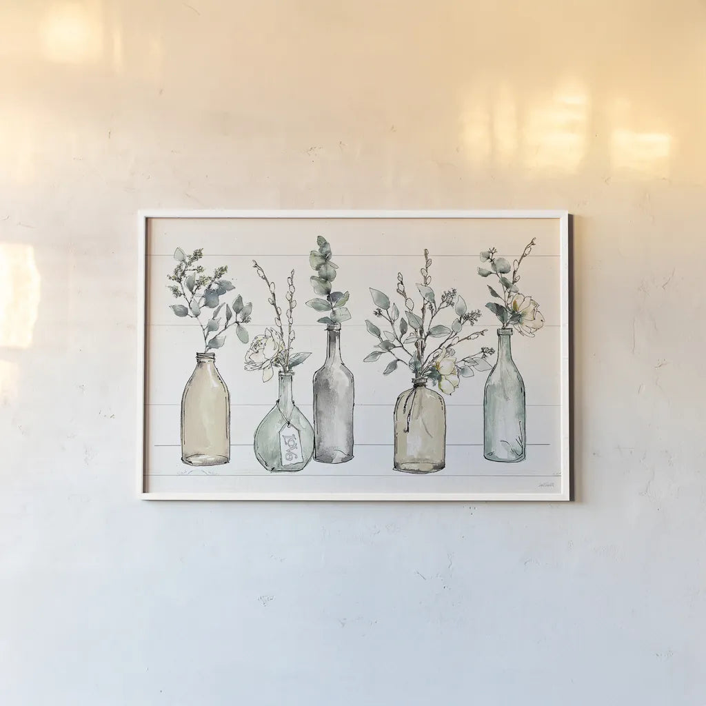 Modern Farmhouse I by Anne Tavoletti. shown as a paper print in a white frame. Available as a archival giclee rolled canvas, fine art paper, or poster print. SKU 47334i.