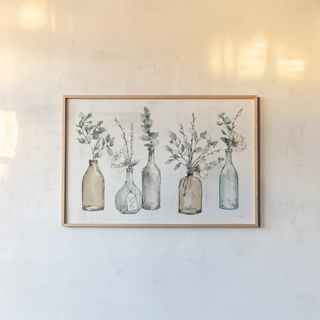 Modern Farmhouse I Amber by Anne Tavoletti. shown as a paper print in a natural frame. Available as a archival giclee rolled canvas, fine art paper, or poster print. SKU 56169i.