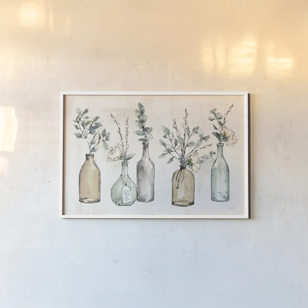 Modern Farmhouse I Amber by Anne Tavoletti. shown as a paper print in a white frame. Available as a archival giclee rolled canvas, fine art paper, or poster print. SKU 56169i.