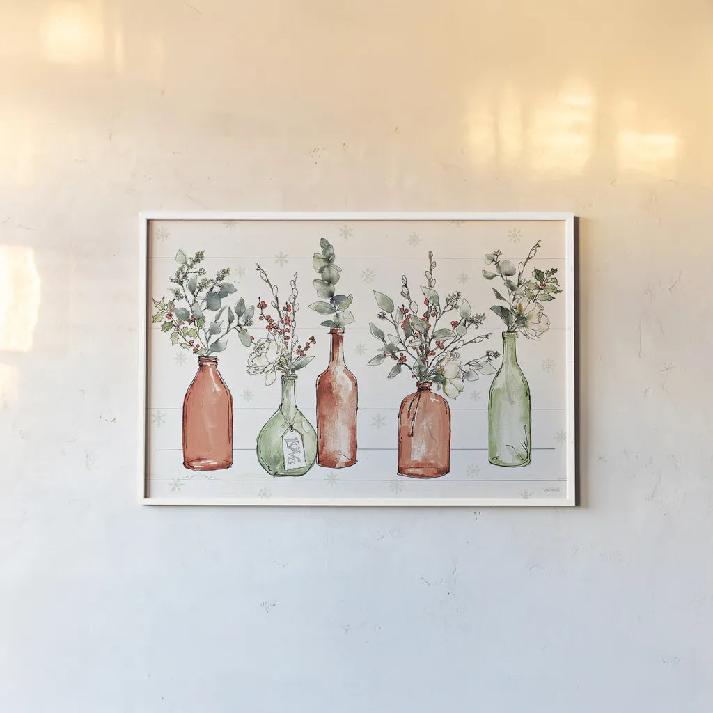 Modern Farmhouse I Christmas by Anne Tavoletti. shown as a paper print in a white frame. Available as a archival giclee rolled canvas, fine art paper, or poster print. SKU 48224i.