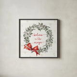 Modern Farmhouse VI Christmas by Anne Tavoletti. Shown in a sleek black glass frame for a contemporary gallery look. Available as an archival giclee rolled canvas, fine art paper, or poster print. SKU 48229a.