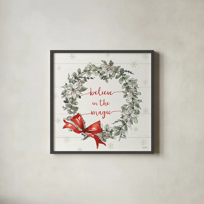 Modern Farmhouse VI Christmas by Anne Tavoletti. Shown in a sleek black glass frame for a contemporary gallery look. Available as an archival giclee rolled canvas, fine art paper, or poster print. SKU 48229a.