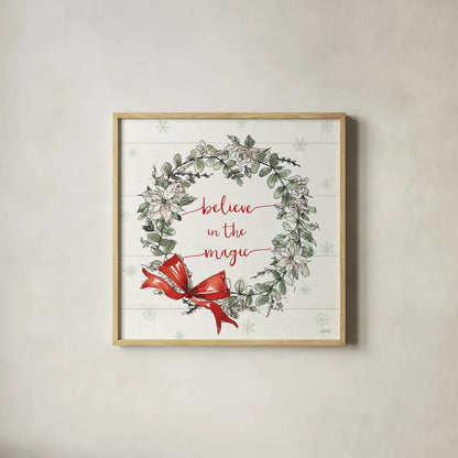 Modern Farmhouse VI Christmas by Anne Tavoletti. Shown in a natural wood glass frame for a timeless modern aesthetic. Available as an archival giclee rolled canvas, fine art paper, or poster print. SKU 48229a.