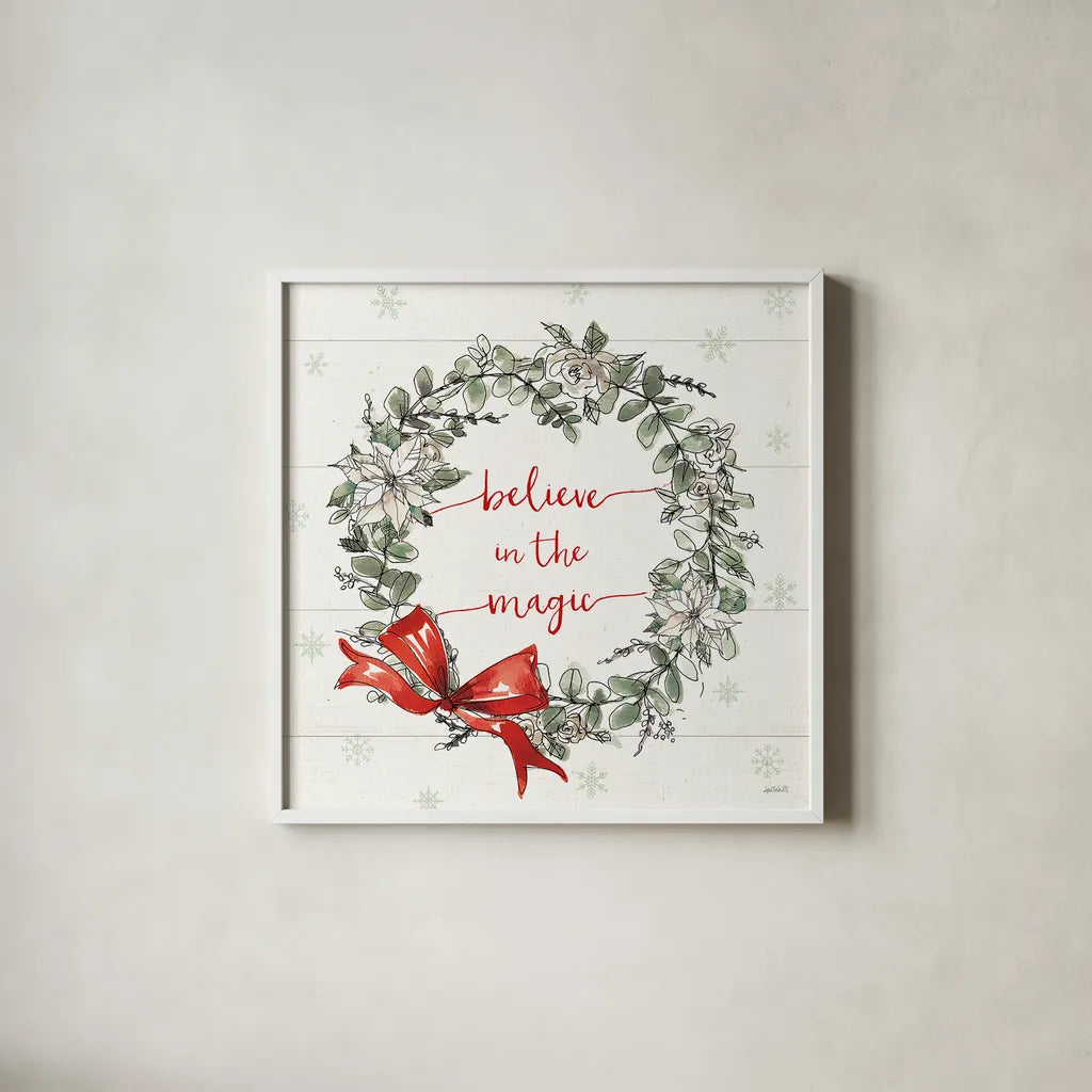 Modern Farmhouse VI Christmas by Anne Tavoletti. Shown in a crisp white glass frame for a clean and minimalist style. Available as an archival giclee rolled canvas, fine art paper, or poster print. SKU 48229a.