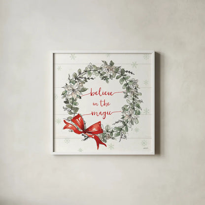 Modern Farmhouse VI Christmas by Anne Tavoletti. Shown in a crisp white glass frame for a clean and minimalist style. Available as an archival giclee rolled canvas, fine art paper, or poster print. SKU 48229a.