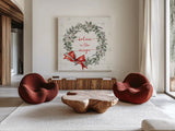 Modern Farmhouse VI Christmas by Anne Tavoletti. Shown as extra-large giant wall art in a modern living room. Available as an archival giclee rolled canvas, fine art paper, or poster print. SKU 48229a.