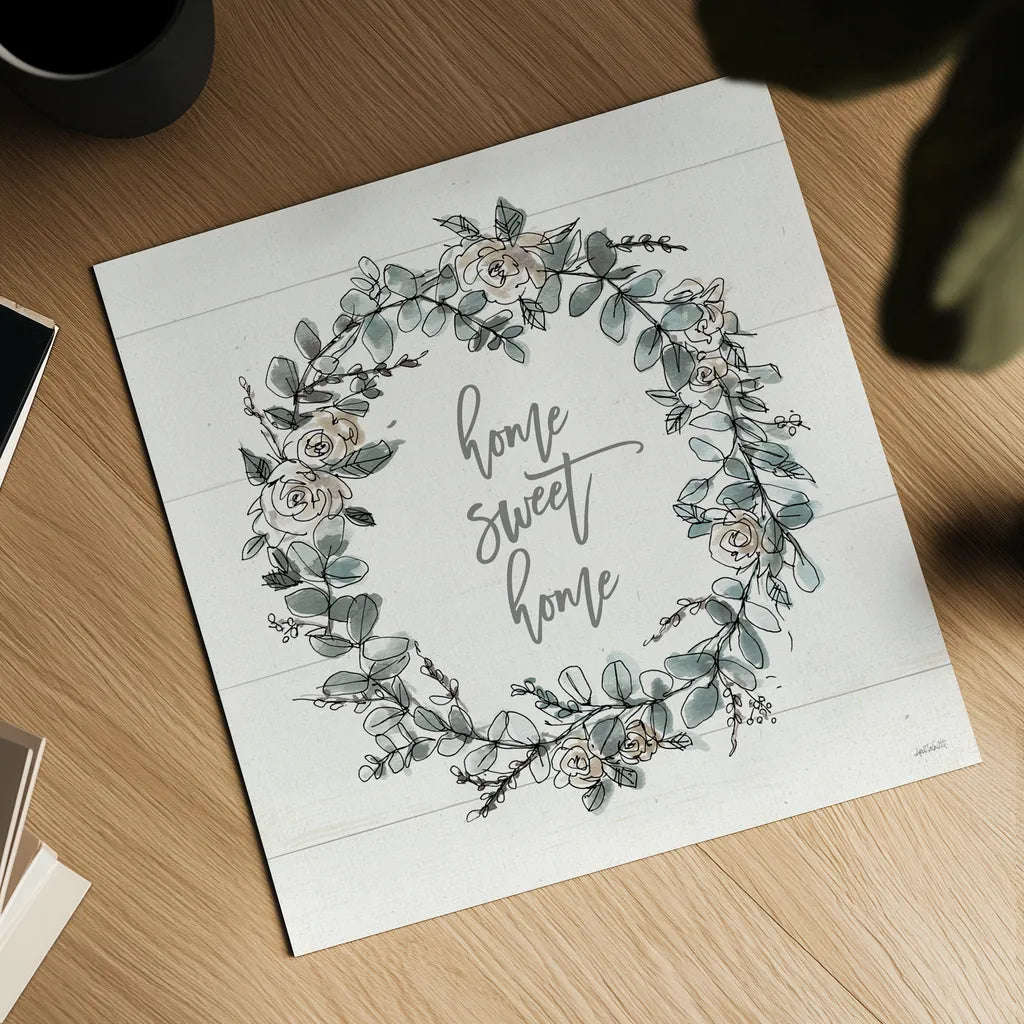 Modern Farmhouse VI Home Sweet Home by Anne Tavoletti. Shown as a detailed flat fine art print, highlighting archival giclee quality. Available as an archival giclee rolled canvas, fine art paper, or poster print. SKU 49894a.