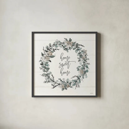 Modern Farmhouse VI Home Sweet Home by Anne Tavoletti. Shown in a sleek black glass frame for a contemporary gallery look. Available as an archival giclee rolled canvas, fine art paper, or poster print. SKU 49894a.