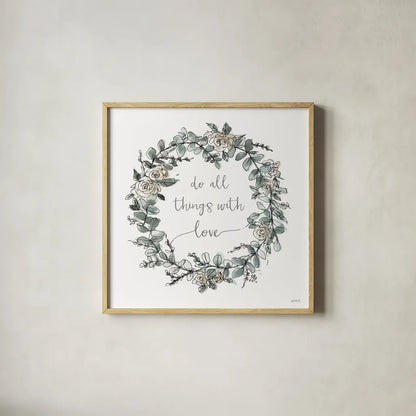 Modern Farmhouse VI on White by Anne Tavoletti. Shown in a natural wood glass frame for a timeless modern aesthetic. Available as an archival giclee rolled canvas, fine art paper, or poster print. SKU 49965a.