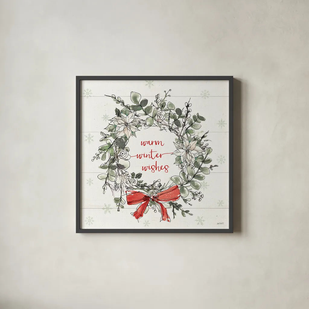 Modern Farmhouse VII Christmas by Anne Tavoletti. Shown in a sleek black glass frame for a contemporary gallery look. Available as an archival giclee rolled canvas, fine art paper, or poster print. SKU 48230a.