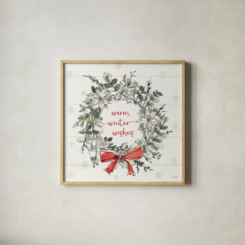Modern Farmhouse VII Christmas by Anne Tavoletti. Shown in a natural wood glass frame for a timeless modern aesthetic. Available as an archival giclee rolled canvas, fine art paper, or poster print. SKU 48230a.