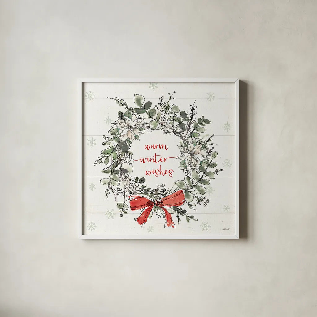 Modern Farmhouse VII Christmas by Anne Tavoletti. Shown in a crisp white glass frame for a clean and minimalist style. Available as an archival giclee rolled canvas, fine art paper, or poster print. SKU 48230a.