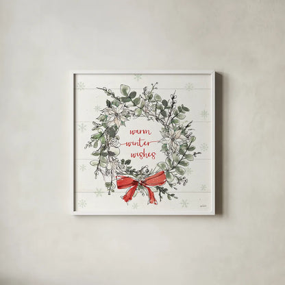 Modern Farmhouse VII Christmas by Anne Tavoletti. Shown in a crisp white glass frame for a clean and minimalist style. Available as an archival giclee rolled canvas, fine art paper, or poster print. SKU 48230a.