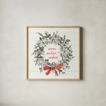 Modern Farmhouse VII Christmas White by Anne Tavoletti. Shown in a natural wood glass frame for a timeless modern aesthetic. Available as an archival giclee rolled canvas, fine art paper, or poster print. SKU 67998a.