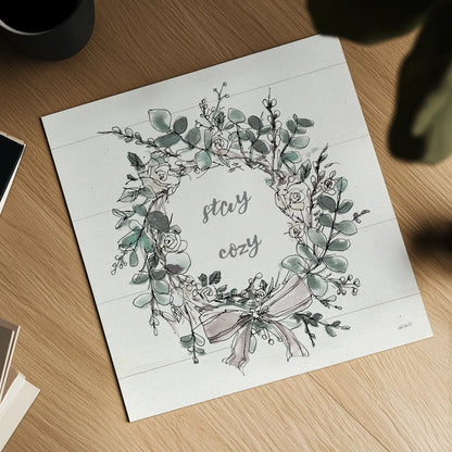 Modern Farmhouse VII Stay Cozy by Anne Tavoletti. Shown as a detailed flat fine art print, highlighting archival giclee quality. Available as an archival giclee rolled canvas, fine art paper, or poster print. SKU 49234a.