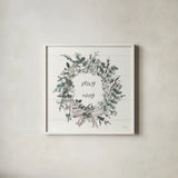 Modern Farmhouse VII Stay Cozy by Anne Tavoletti. Shown in a crisp white glass frame for a clean and minimalist style. Available as an archival giclee rolled canvas, fine art paper, or poster print. SKU 49234a.
