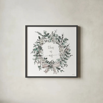 Modern Farmhouse VII on White by Anne Tavoletti. Shown in a sleek black glass frame for a contemporary gallery look. Available as an archival giclee rolled canvas, fine art paper, or poster print. SKU 49966a.