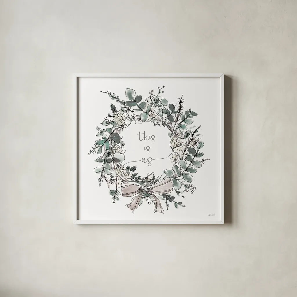 Modern Farmhouse VII on White by Anne Tavoletti. Shown in a crisp white glass frame for a clean and minimalist style. Available as an archival giclee rolled canvas, fine art paper, or poster print. SKU 49966a.