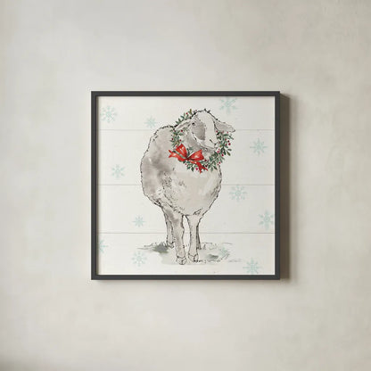 Modern Farmhouse XI Christmas Sq by Anne Tavoletti. Shown in a sleek black glass frame for a contemporary gallery look. Available as an archival giclee rolled canvas, fine art paper, or poster print. SKU 65326a.