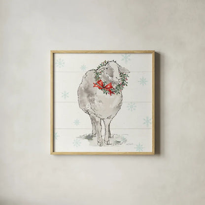 Modern Farmhouse XI Christmas Sq by Anne Tavoletti. Shown in a natural wood glass frame for a timeless modern aesthetic. Available as an archival giclee rolled canvas, fine art paper, or poster print. SKU 65326a.