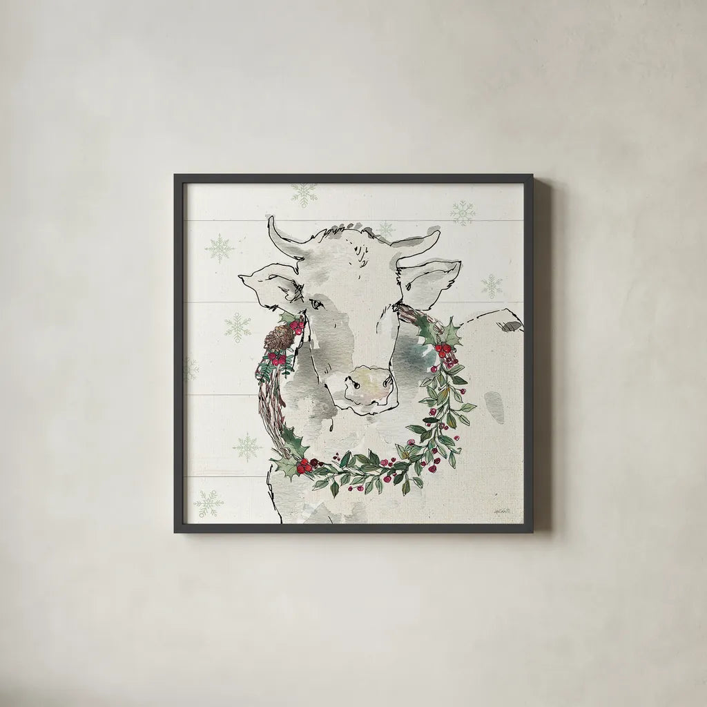 Modern Farmhouse XII Christmas by Anne Tavoletti. Shown in a sleek black glass frame for a contemporary gallery look. Available as an archival giclee rolled canvas, fine art paper, or poster print. SKU 48235a.