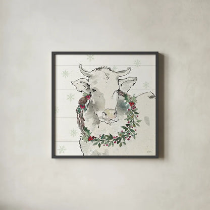 Modern Farmhouse XII Christmas by Anne Tavoletti. Shown in a sleek black glass frame for a contemporary gallery look. Available as an archival giclee rolled canvas, fine art paper, or poster print. SKU 48235a.
