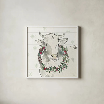 Modern Farmhouse XII Christmas by Anne Tavoletti. Shown in a crisp white glass frame for a clean and minimalist style. Available as an archival giclee rolled canvas, fine art paper, or poster print. SKU 48235a.
