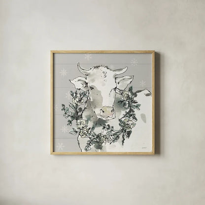 Modern Farmhouse XII Snowflakes by Anne Tavoletti. Shown in a natural wood glass frame for a timeless modern aesthetic. Available as an archival giclee rolled canvas, fine art paper, or poster print. SKU 49235a.