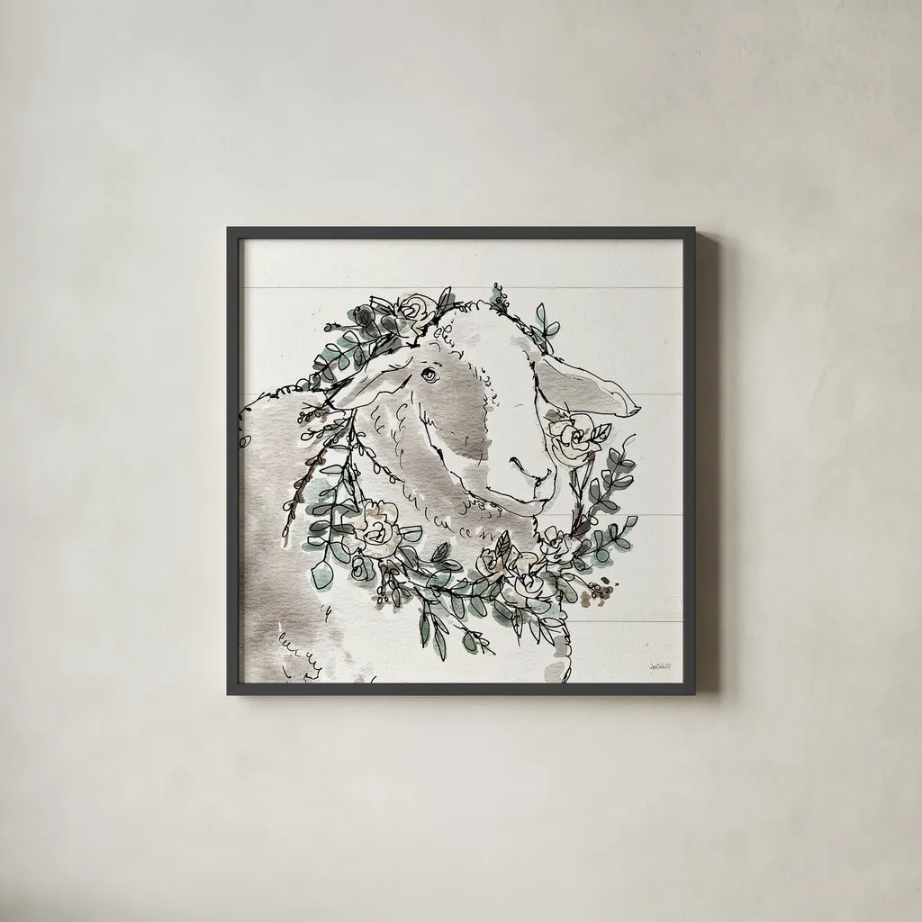 Modern Farmhouse XIII by Anne Tavoletti. Shown in a sleek black glass frame for a contemporary gallery look. Available as an archival giclee rolled canvas, fine art paper, or poster print. SKU 47346a.